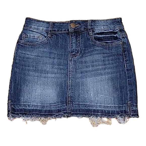 Raw Hem Denim Mini Skirt Western Y2K 90's Festival Country Rodeo Utility Size‎ 5 - Picture 1 of 8